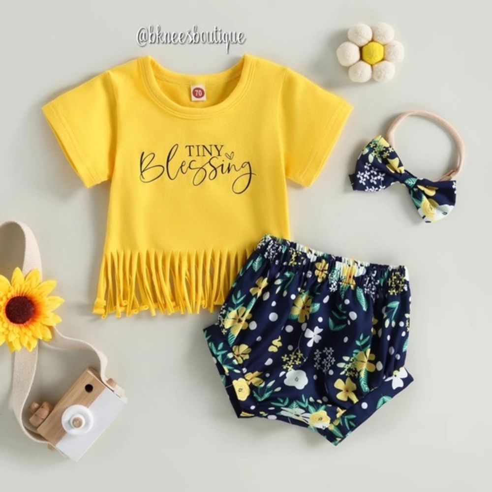 Baby Girl Boutique Tiny Blessing Summer Short Matching Outfit Set
